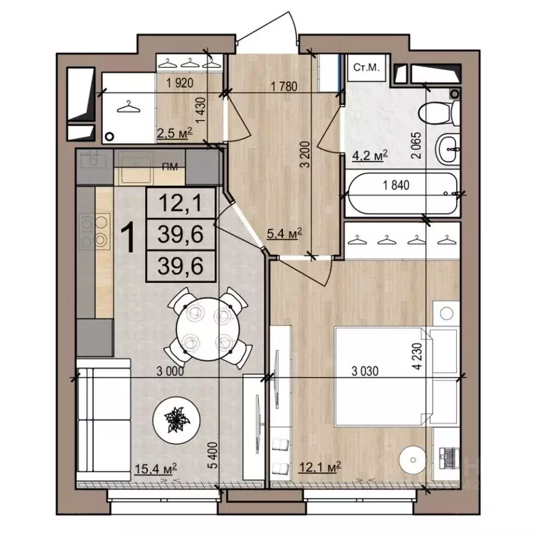 1-к кв. Рязанская область, Рязань ул. Новоселов, 33Б (39.6 м) - Фото 1