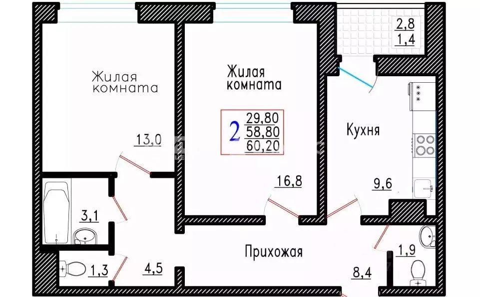 2-к кв. Воронежская область, Воронеж Острогожская ул., 166/4 (60.2 м) - Фото 0