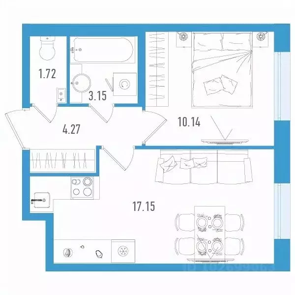 1-к кв. Санкт-Петербург дор. Муринская, 67 (36.43 м) - Фото 0