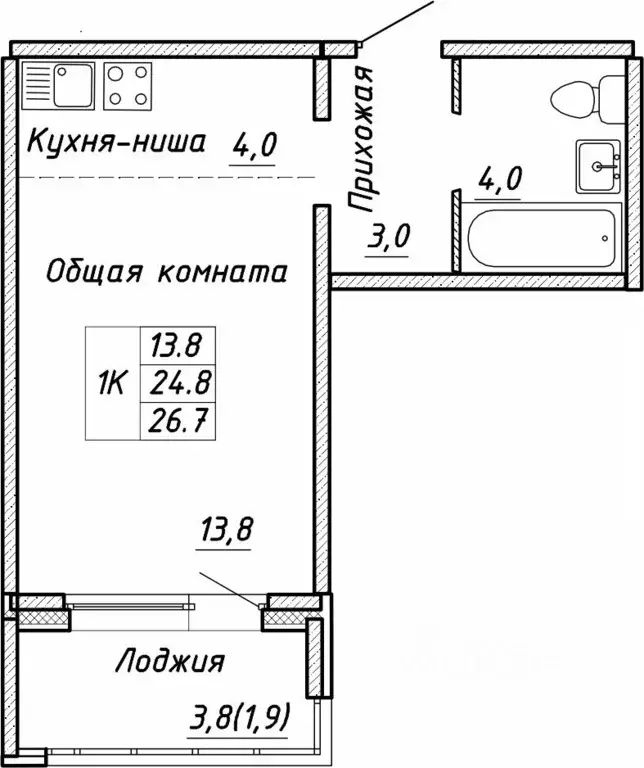 1-к кв. Новосибирская область, Новосибирск ул. Связистов, 13/1 (26.7 ... - Фото 0