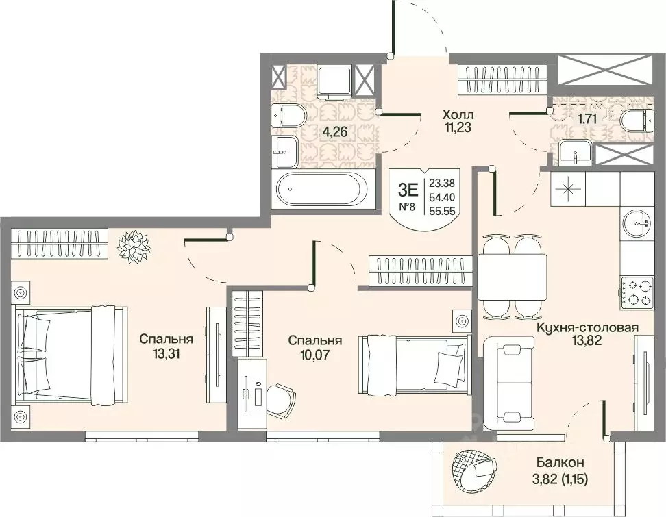 2-к кв. Ленинградская область, Всеволожский район, Бугровское ... - Фото 1