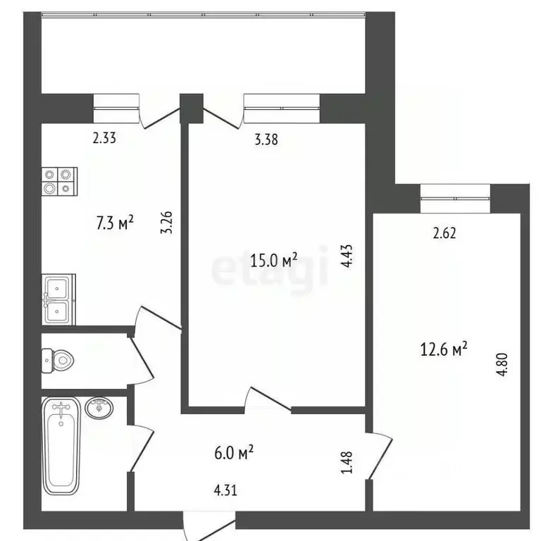 2-к кв. Тюменская область, Тюмень ул. Малыгина, 5 (46.3 м) - Фото 1