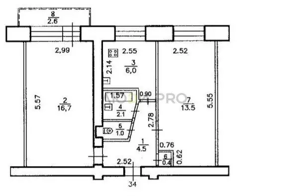 2-комнатная квартира: Уфа, улица Кирова, 43/1 (44.2 м) - Фото 1