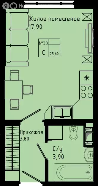 Квартира-студия: Коммунар, Железнодорожная улица, 41к3 (25.6 м) - Фото 1