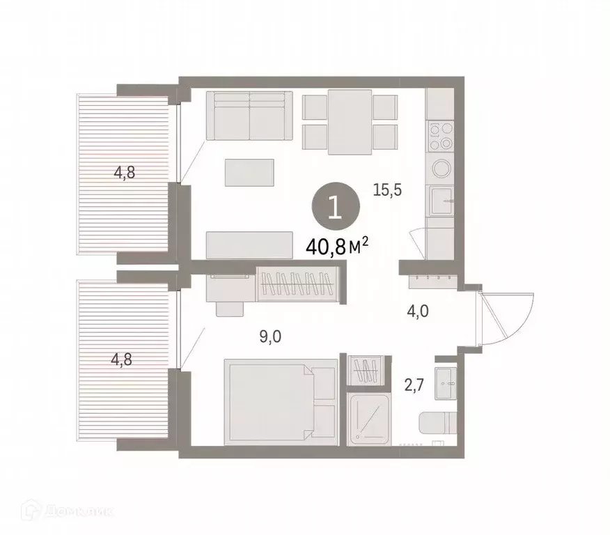 Продаётся 1-к квартира, 40.8 м - Фото 1
