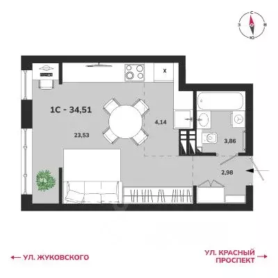 1-к кв. Новосибирская область, Новосибирск Аэропорт мкр,  (34.51 м) - Фото 0