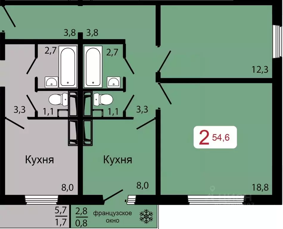 2-к кв. Красноярский край, Красноярск ул. Калинина (54.6 м) - Фото 0