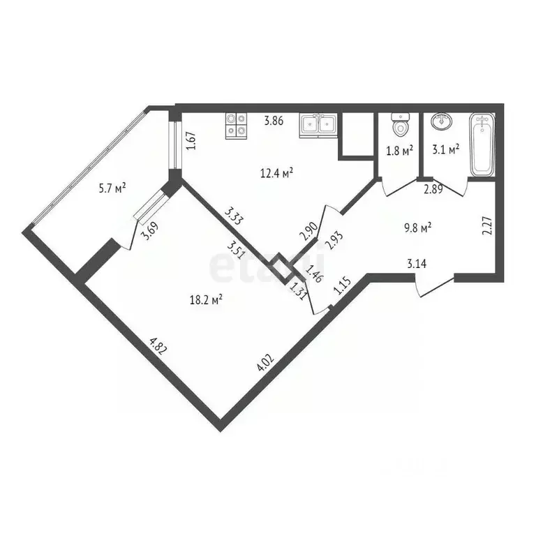 1-к кв. Санкт-Петербург Парашютная ул., 54 (47.2 м) - Фото 1