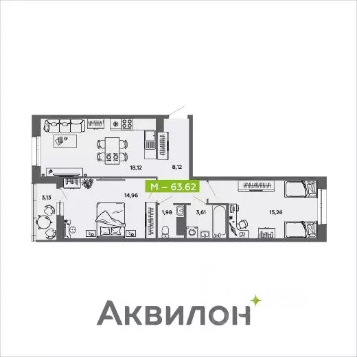 2-к кв. Архангельская область, Архангельск 6-й мкр,  (63.62 м) - Фото 0