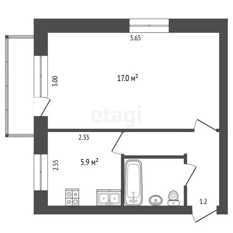 1-комнатная квартира: Тюмень, улица Щорса, 11 (30.9 м) - Фото 0