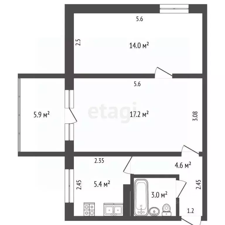 2-к кв. Крым, Ялта ул. Дзержинского, 34 (44.2 м) - Фото 1