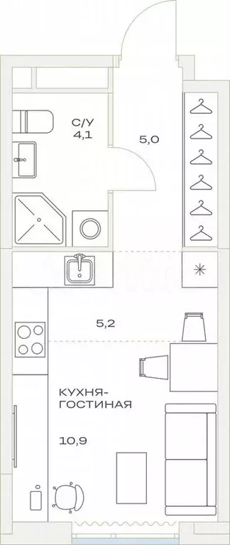 Квартира-студия, 25,2м, 13/23эт. - Фото 1