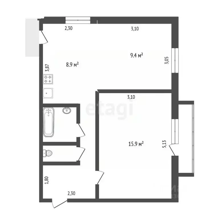 2-к кв. Томская область, Томск ул. Елизаровых, 31 (45.0 м) - Фото 1