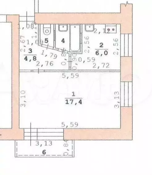 1-к. квартира, 31 м, 5/5 эт. - Фото 0