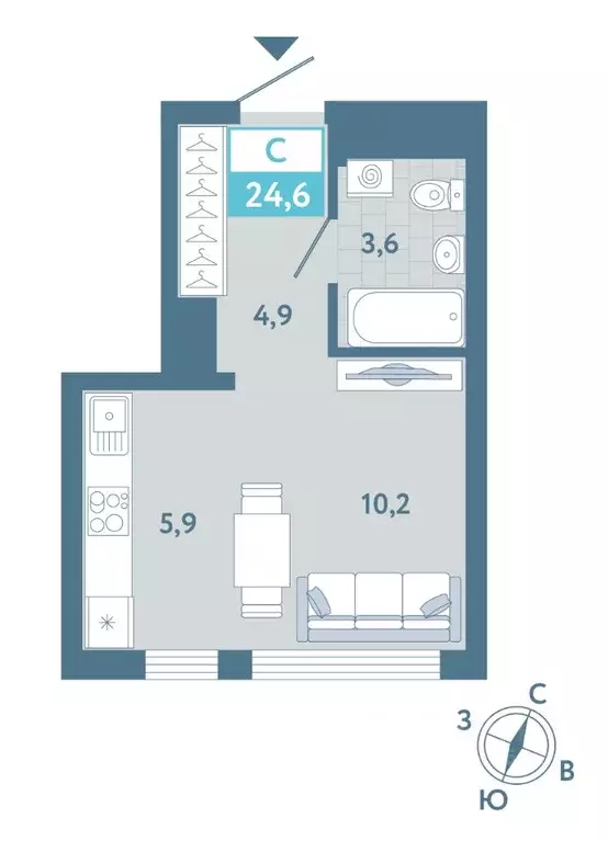 Студия Тюменская область, Тюмень Айрис жилой комплекс (24.6 м) - Фото 1
