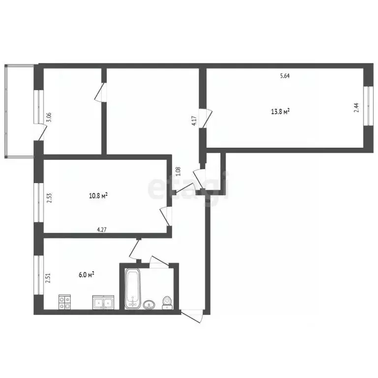 3-к кв. Вологодская область, Вологда ул. Карла Маркса, 85 (59.7 м) - Фото 2