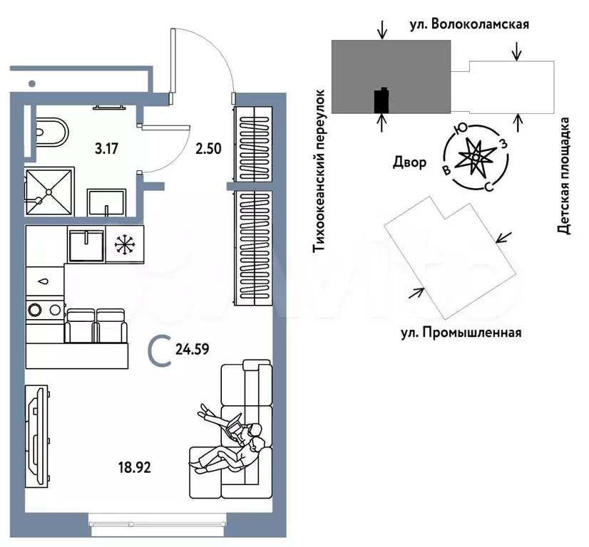 Квартира-студия, 24,6 м, 7/20 эт. - Фото 0