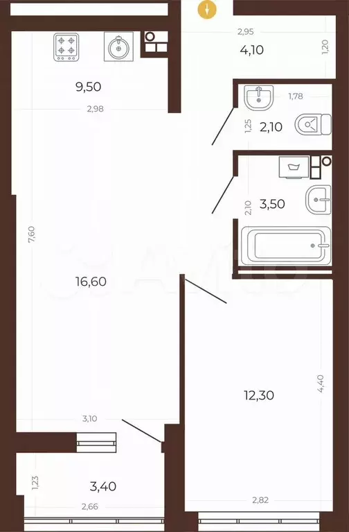 2-к. квартира, 49,8 м, 1/8 эт. - Фото 0