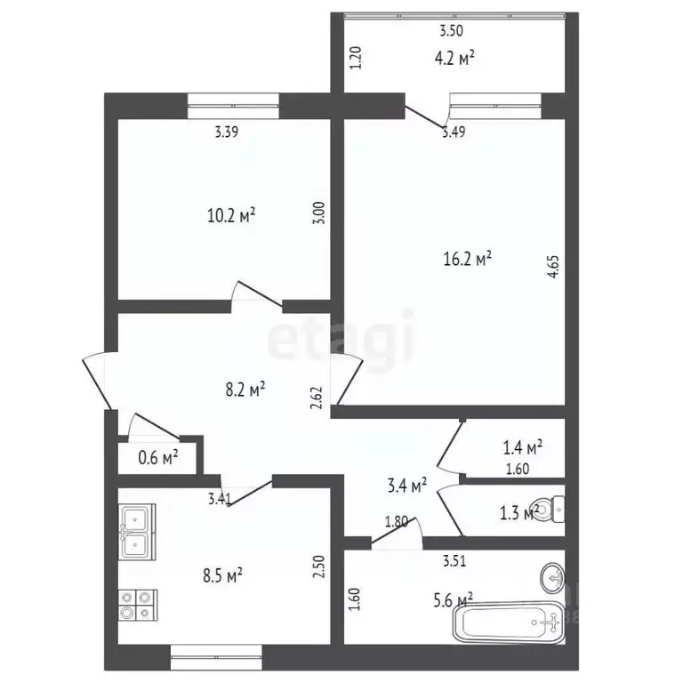 2-к кв. Ханты-Мансийский АО, Ханты-Мансийск ул. Механизаторов, 4 (59.6 ... - Фото 1
