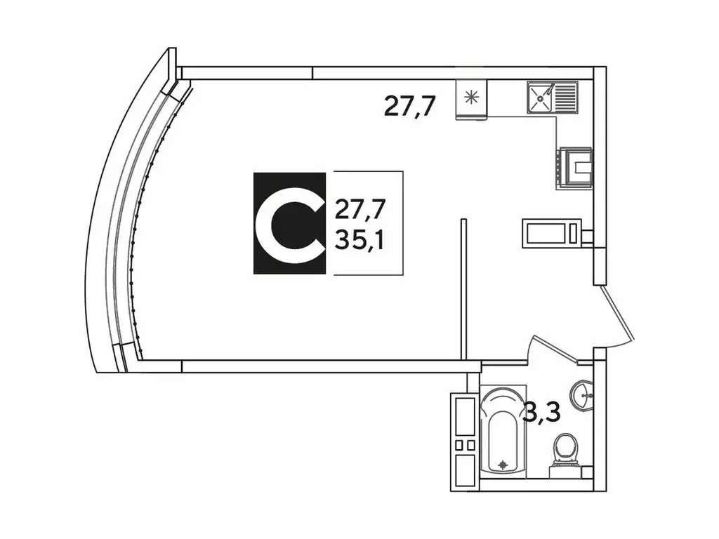 Квартира-студия: Краснодар, улица Западный Обход, 39 (35.2 м) - Фото 1