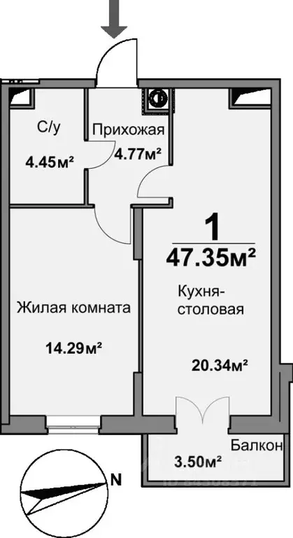 1-к кв. Калужская область, Калуга Высокая ул., 2А (47.0 м) - Фото 2
