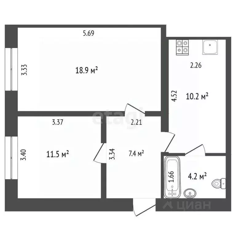 2-к кв. Ростовская область, Ростов-на-Дону Ворошиловский просп., 50 ... - Фото 1
