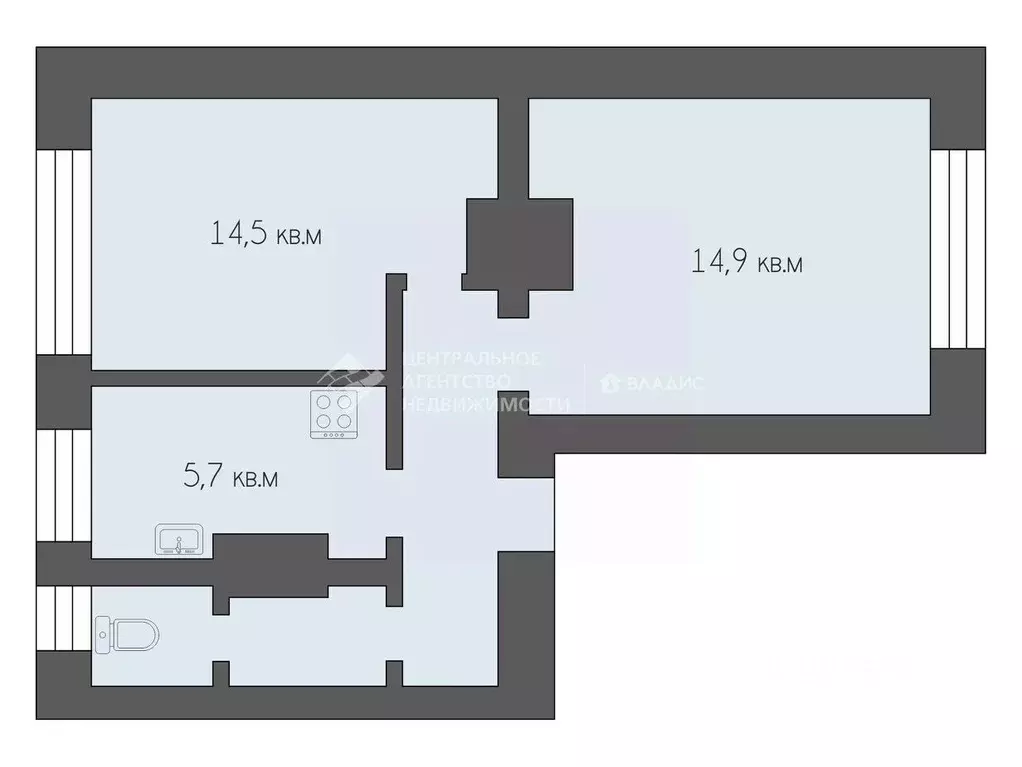 2-к кв. Рязанская область, Касимов ул. Терешковой, 61А (41.9 м) - Фото 1