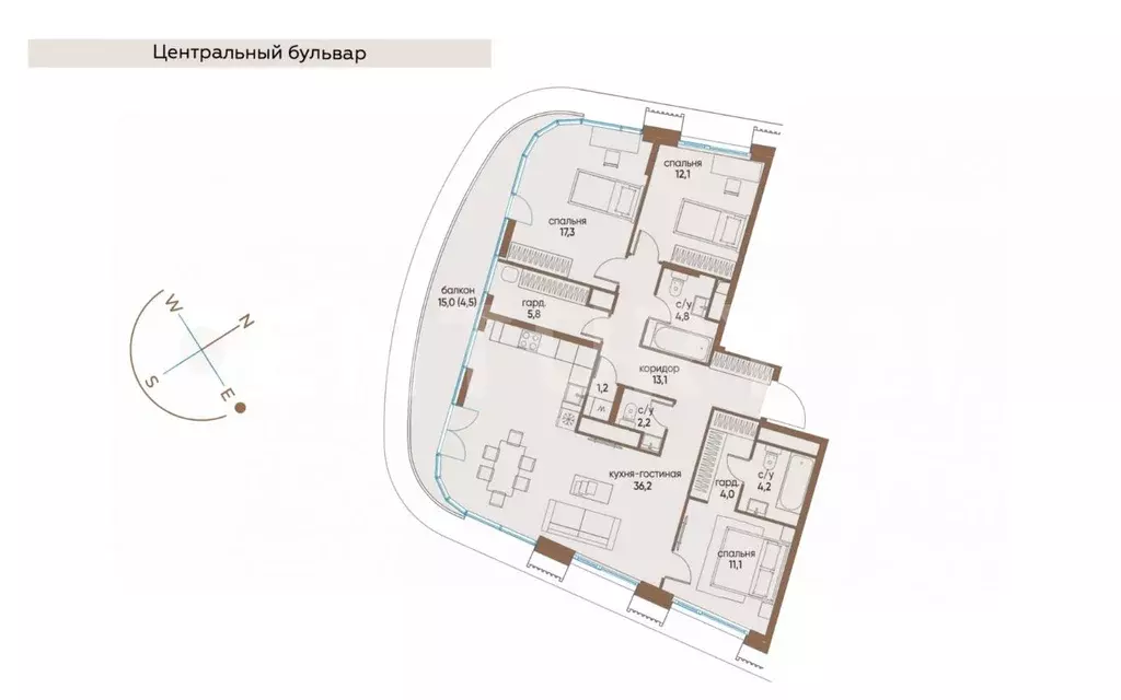 4-к кв. Москва Жилой комплекс остров, 8-й кв-л,  (117.1 м) - Фото 2