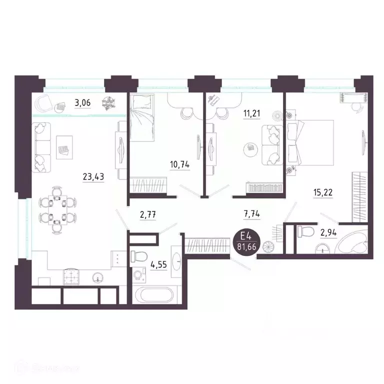 3-к кв. Рязанская область, Рязань Московское ш. (81.66 м) - Фото 0