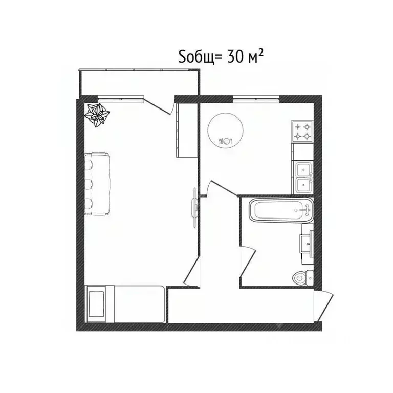 1-к кв. Брянская область, Брянск Октябрьская ул., 86 (30.0 м) - Фото 1