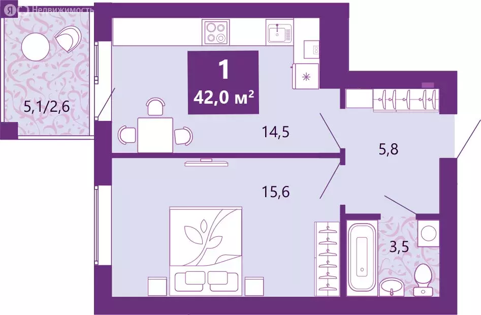 1-комнатная квартира: Калининград, Байкальская улица, 1к5 (42.6 м) - Фото 2