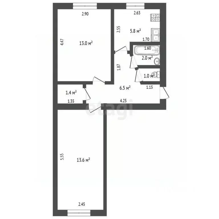 2-к кв. Воронежская область, Борисоглебск Северный мкр, 39 (43.6 м) - Фото 1