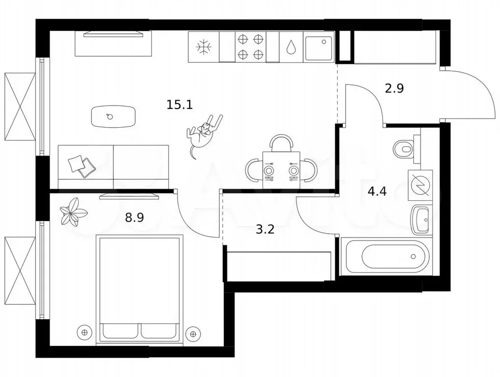 1-к. квартира, 34,5 м, 8/25 эт. - Фото 0