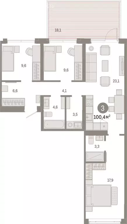 3-комнатная квартира: Тюмень, Ленинский округ (100.44 м) - Фото 1