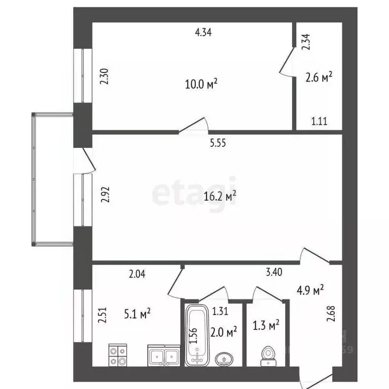 2-к кв. Саха (Якутия), Якутск ул. Хабарова, 9 (42.1 м) - Фото 1
