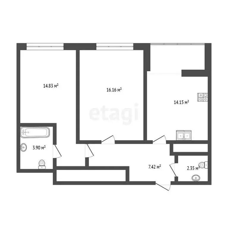 2-комнатная квартира: Тюмень, улица Газовиков, 61 (57.6 м) - Фото 1