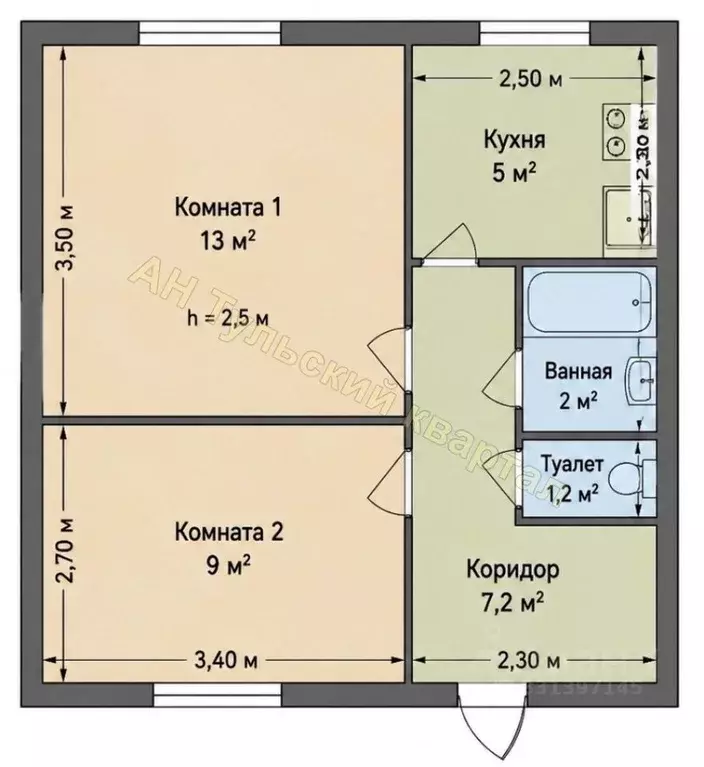 2-к кв. Тульская область, Тула ул. Макаренко, 3А (35.9 м) - Фото 1