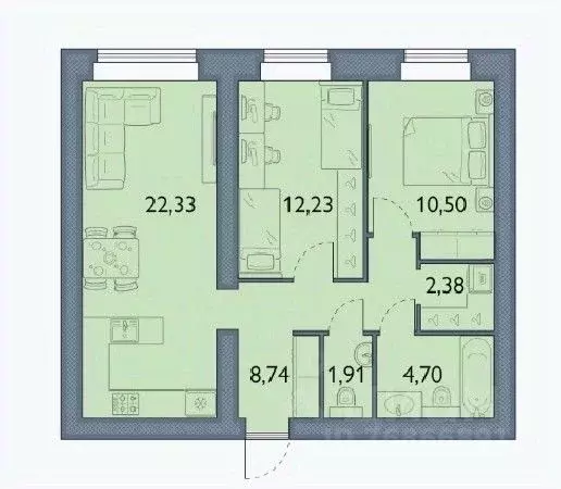 2-к кв. Брянская область, Брянский район, пос. Мичуринский, ... - Фото 1