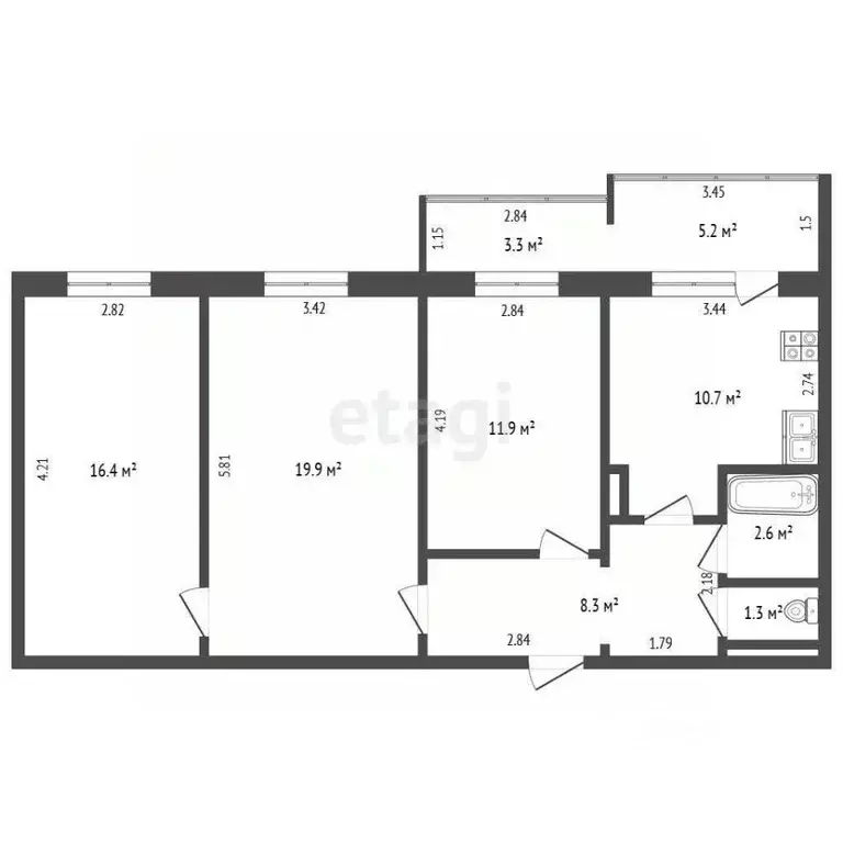 3-к кв. Саха (Якутия), Якутск ул. Курнатовского, 3/5 (71.1 м) - Фото 2
