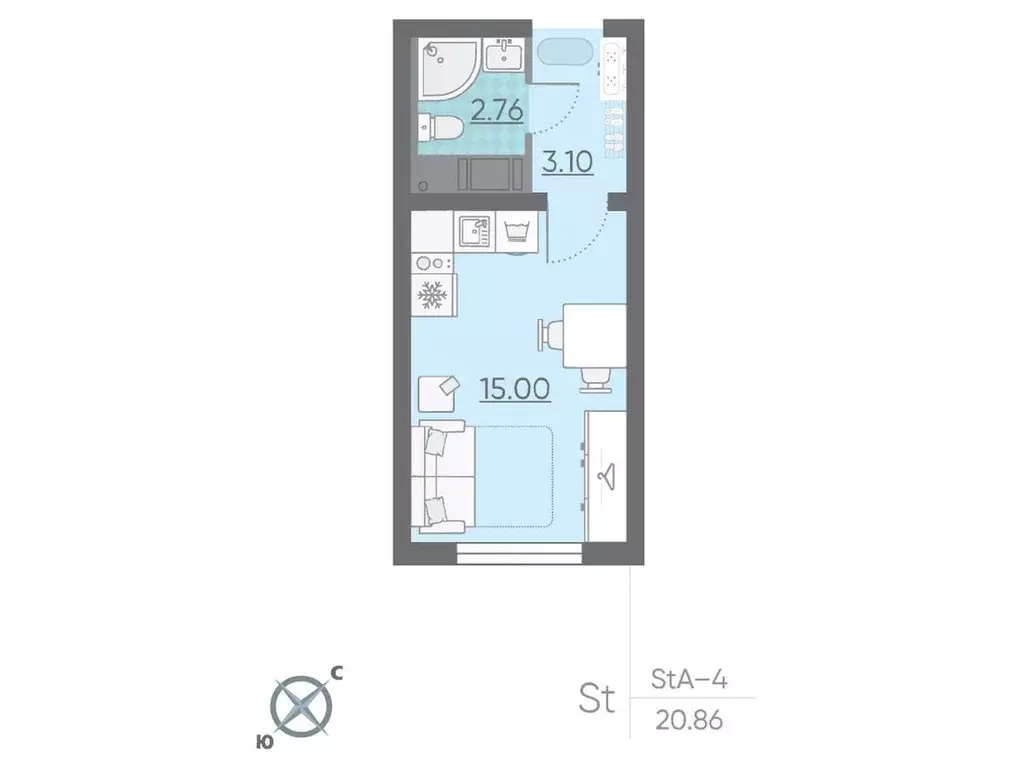 Студия Санкт-Петербург ул. Пахомовская, 12к2 (20.9 м) - Фото 0