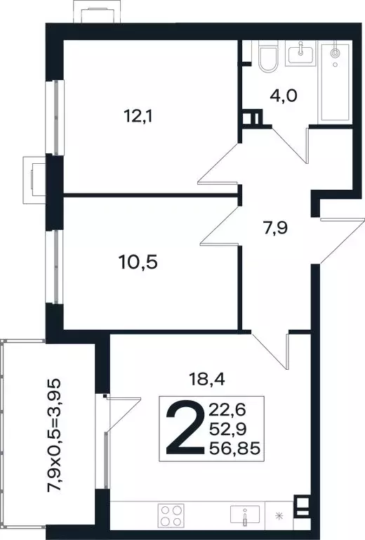 2-комнатная квартира: Краснодар, КП Новая Елизаветка (56.85 м) - Фото 0