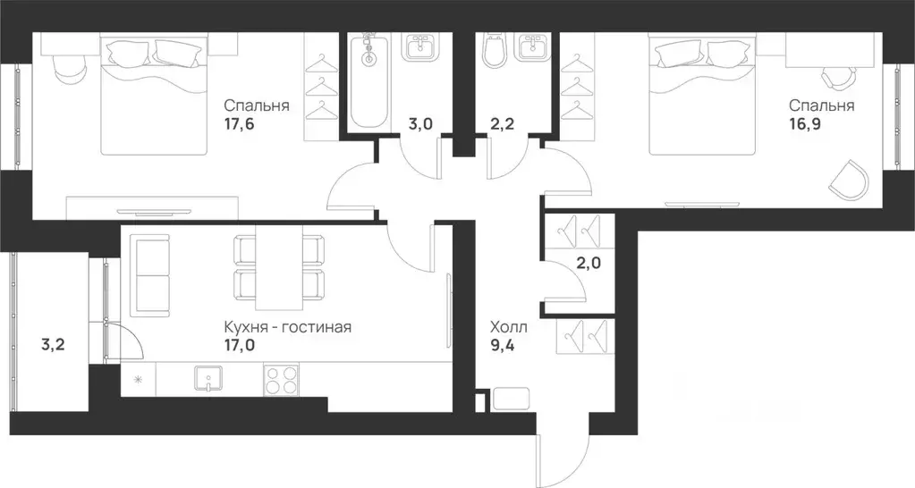 2-к кв. Тульская область, Тула ул. Героев России, 6 (71.3 м) - Фото 0