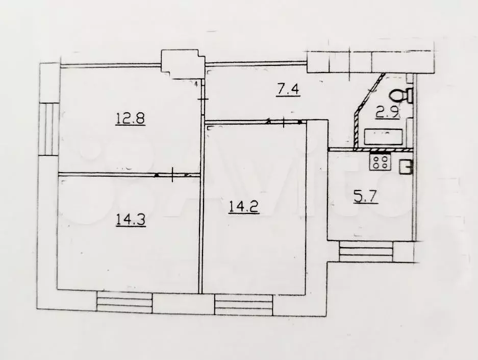 3-к. квартира, 57 м, 1/3 эт. - Фото 0
