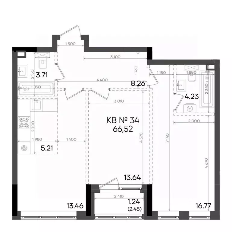 3-к кв. Татарстан, Казань ул. Аделя Кутуя, 180 (66.52 м) - Фото 1