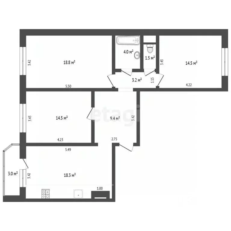 3-к кв. Тюменская область, Тюмень Широтная ул., 168 (85.0 м) - Фото 1
