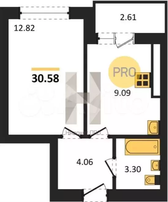 1-к. квартира, 30,6 м, 5/9 эт. - Фото 1