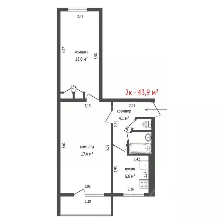 2-к кв. Свердловская область, Екатеринбург ул. Онежская, 7 (43.9 м) - Фото 2