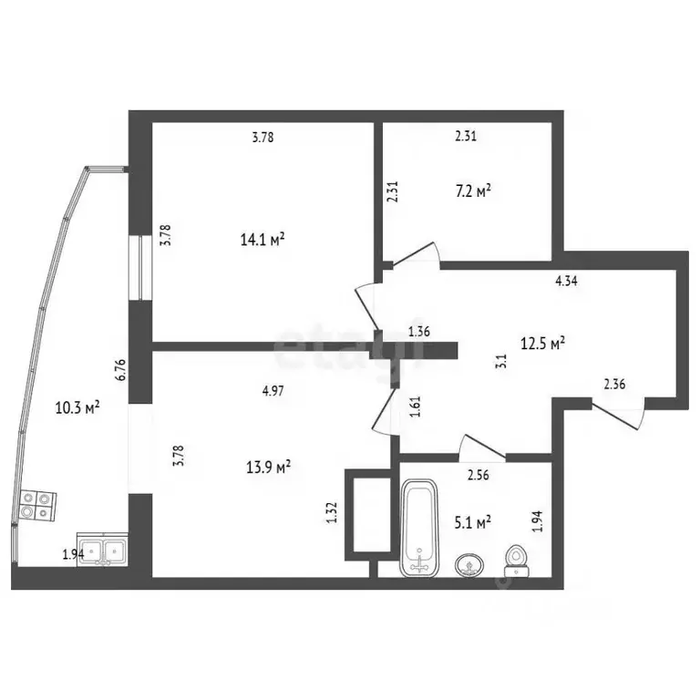 2-к кв. Самарская область, Самара ул. Мичурина, 138 (52.8 м) - Фото 2