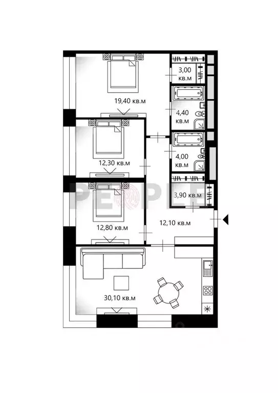 Квартира, 4 комнаты, 102 м - Фото 1