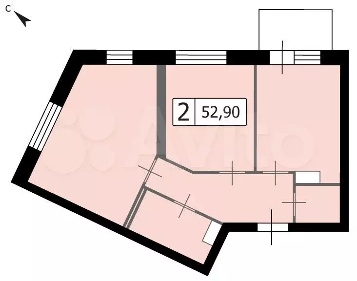 2-к. квартира, 52,9 м, 2/3 эт. - Фото 0